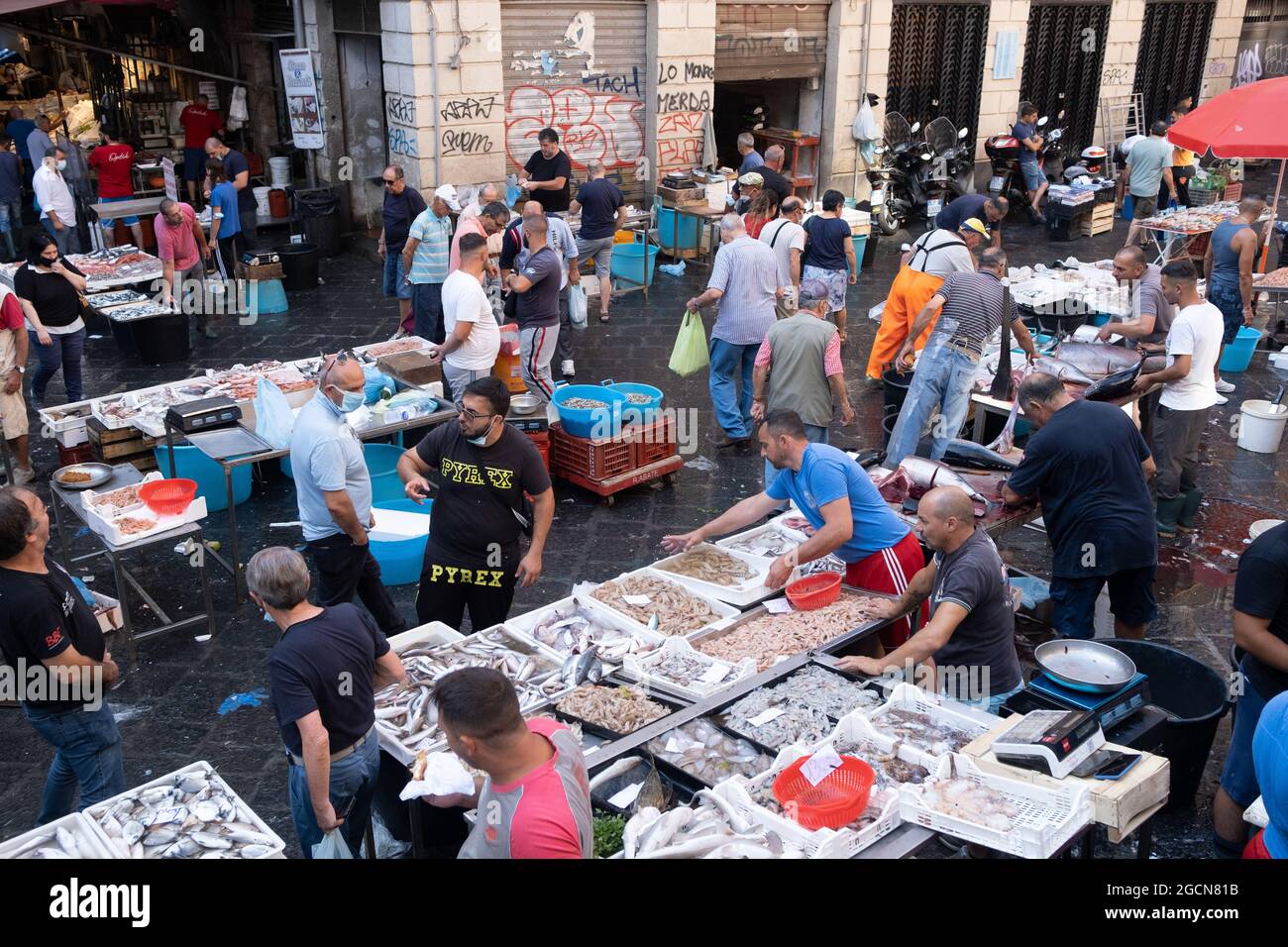 Catania, Sicily, Italy 22 July 2021 traditional fish market Stock