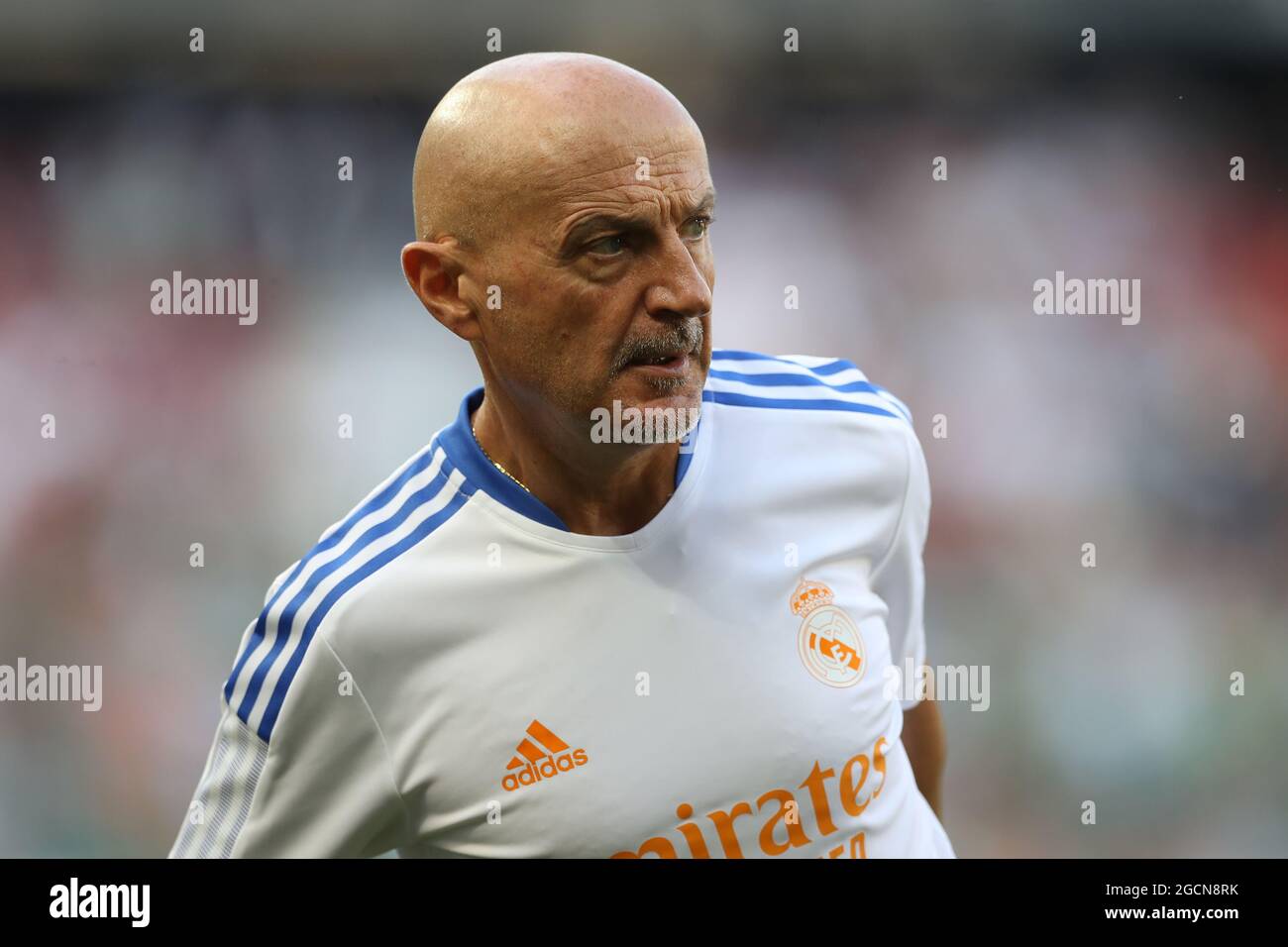 Klagenfurt, Austria, 8th August 2021. Antonio Pintus Real Madrid Fitness  coach during the warm up prior to the Pre Season Friendly match at  Worthersee Stadion, Klagenfurt. Picture credit should read: Jonathan  Moscrop /