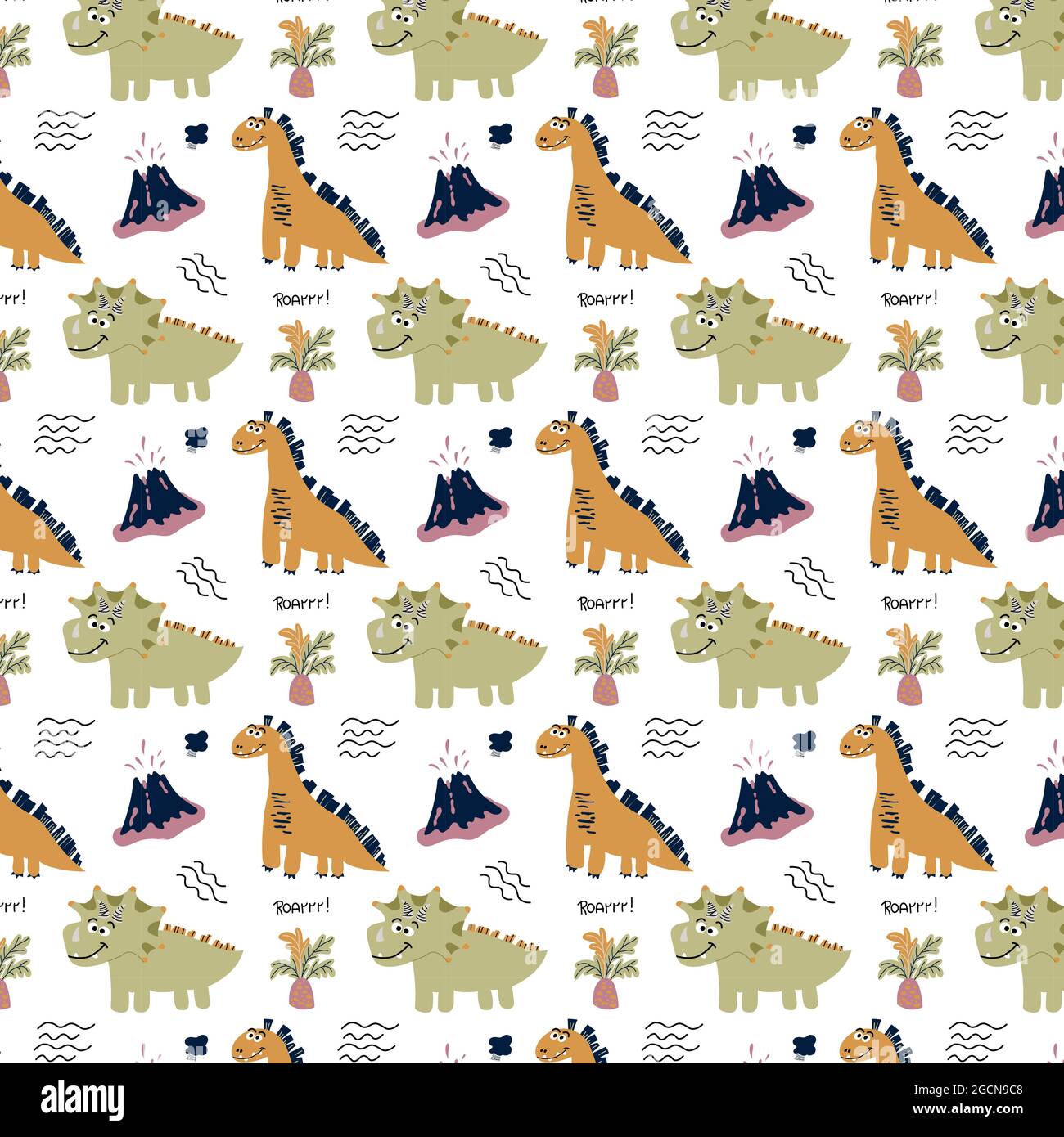 Dinosaurs kids seamless vector pattern Flat style Stock Vector