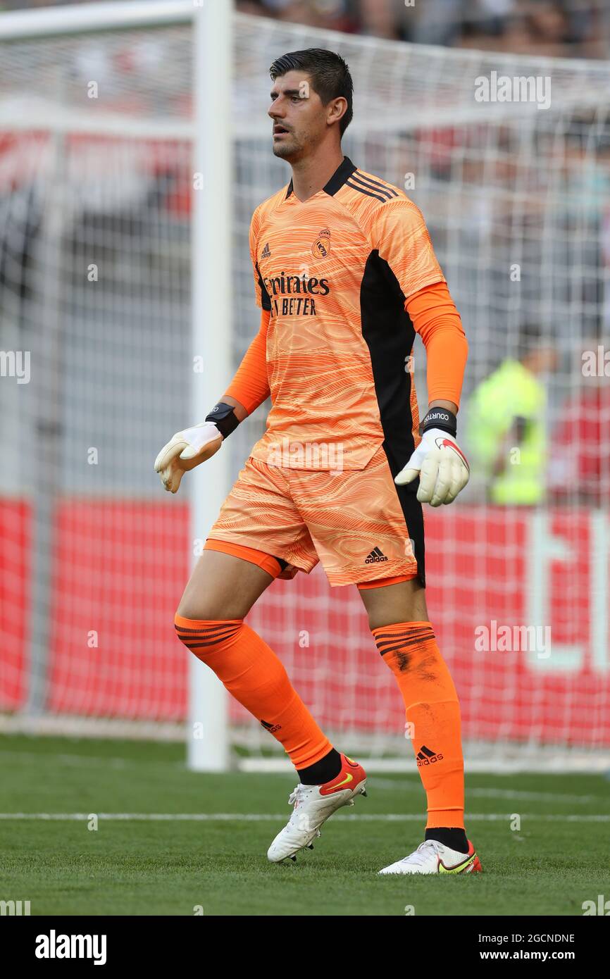 Klagenfurt, Austria, 8th August 2021. Thibaut Courtois of Real Madrid  during the Pre Season Friendly match at Worthersee Stadion, Klagenfurt.  Picture credit should read: Jonathan Moscrop / Sportimage Stock Photo -  Alamy