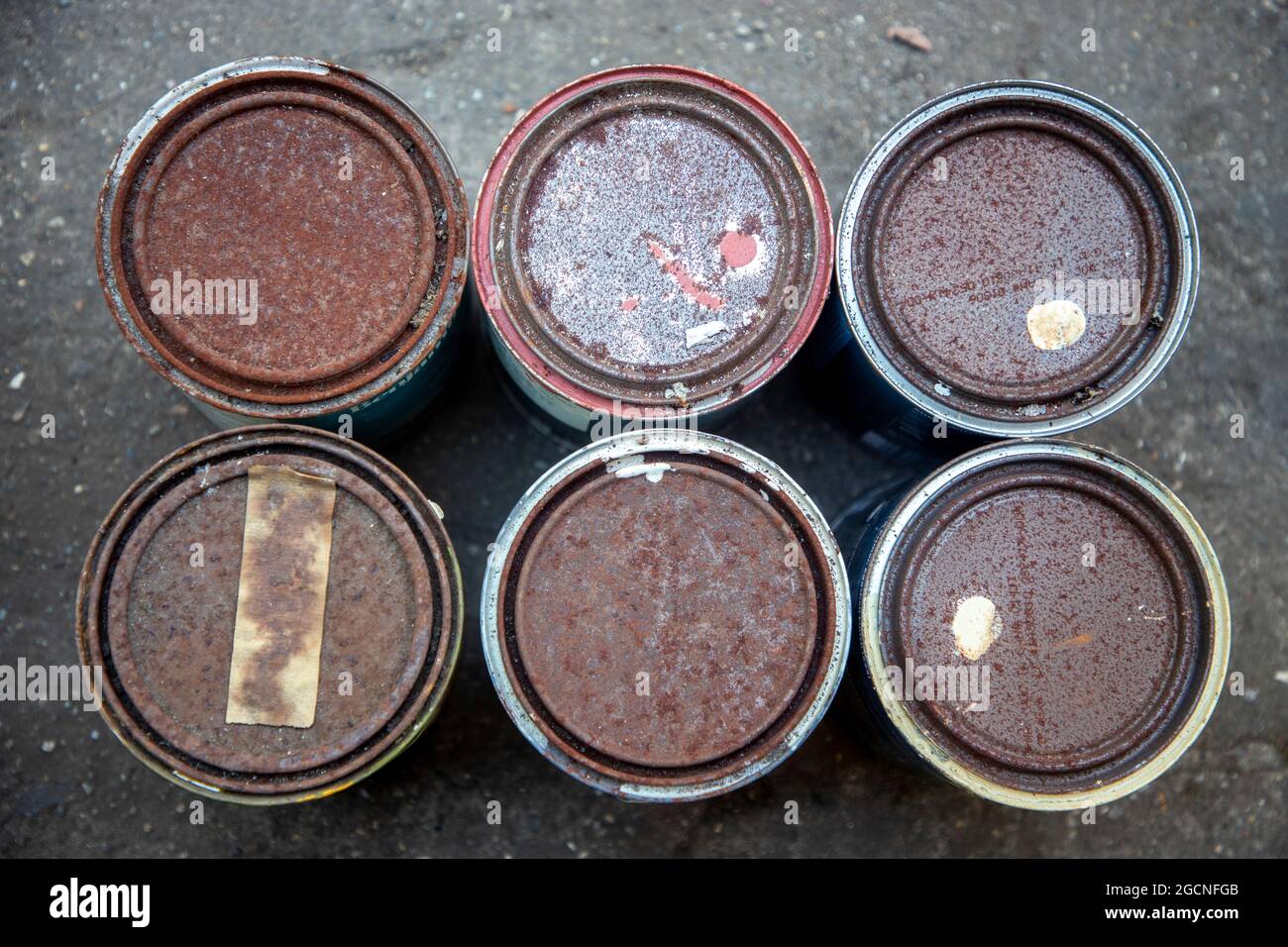 Rusty paint cans Stock Photo Alamy