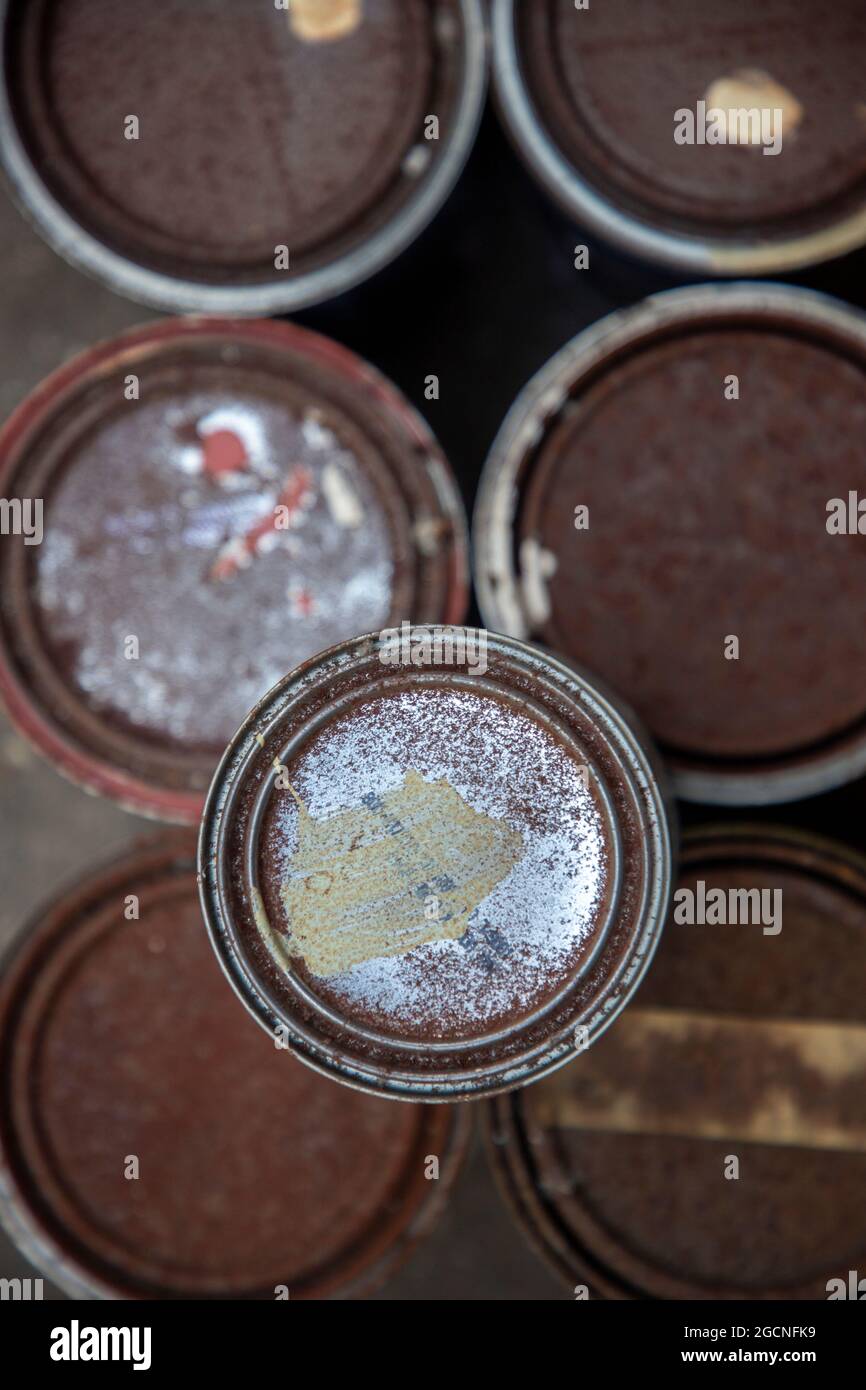 Rusty paint cans Stock Photo Alamy