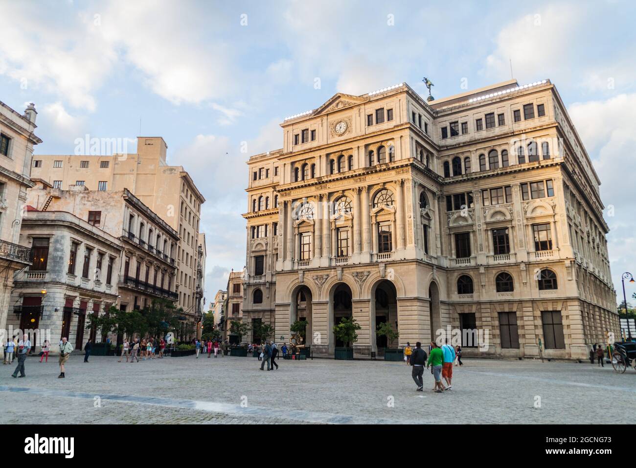 HAVANA, CUBA - FEB 20, 2016: Lonja del Comercio building on Plaza de San Francisco de Asis square in Havana Vieja. Stock Photo