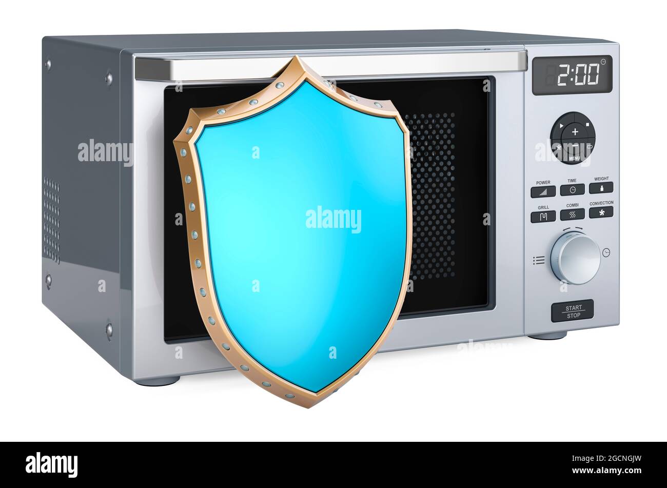 Microwave with shield, 3D rendering isolated on white background Stock