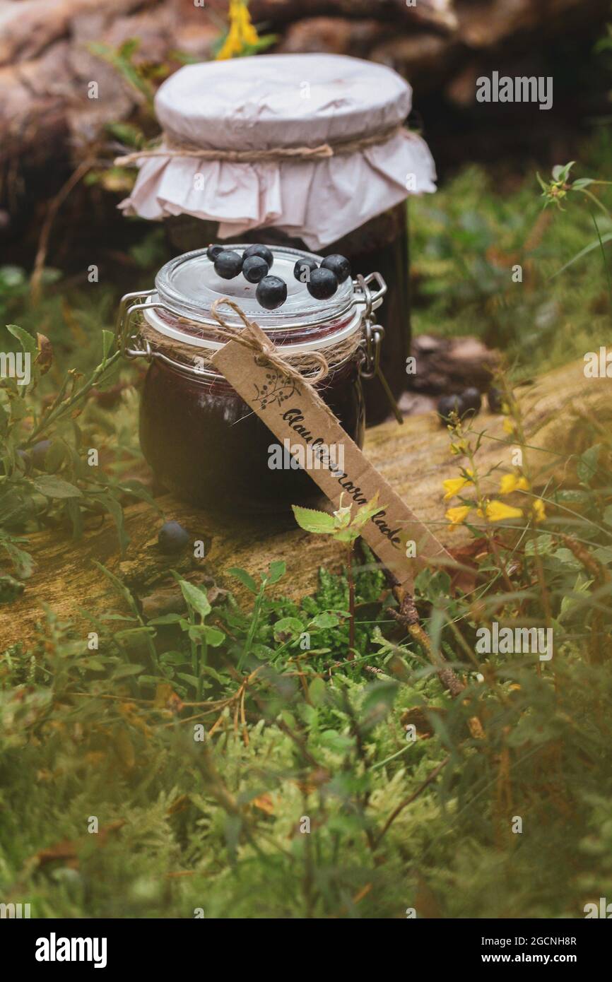 Blueberry jam in natural outdoor environment Stock Photo Alamy