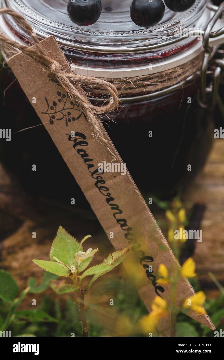 Blueberry jam in natural outdoor environment Stock Photo Alamy