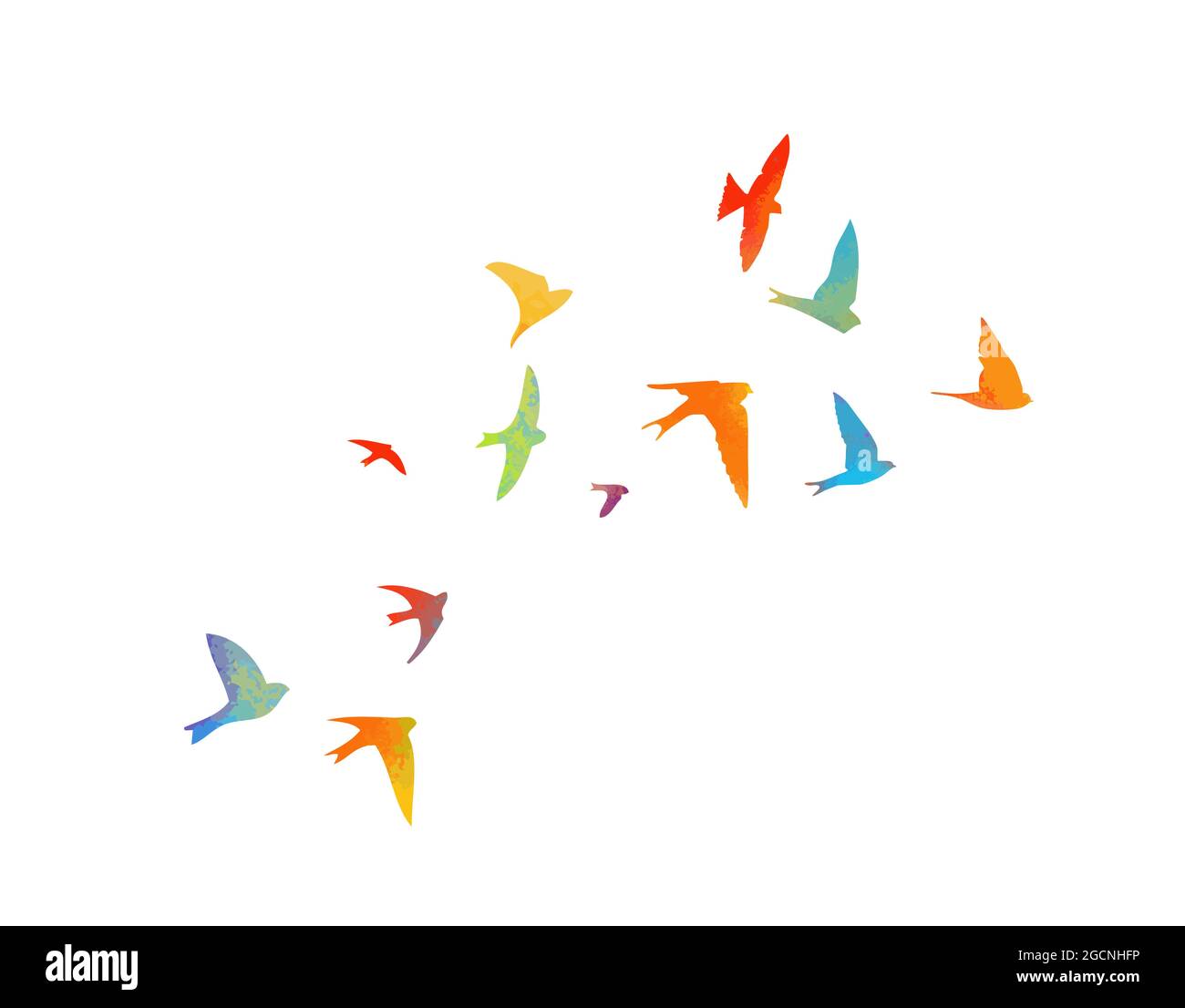 Multi-colored swallows. Flying flock of birds. Vector illustration ...