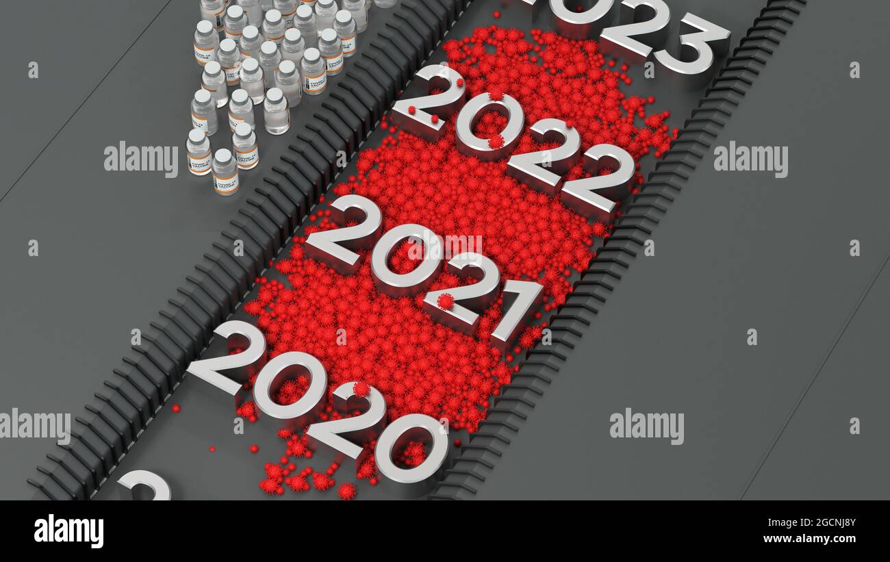 timeline with year 2020 full of viruses - 3D rendering Stock Photo