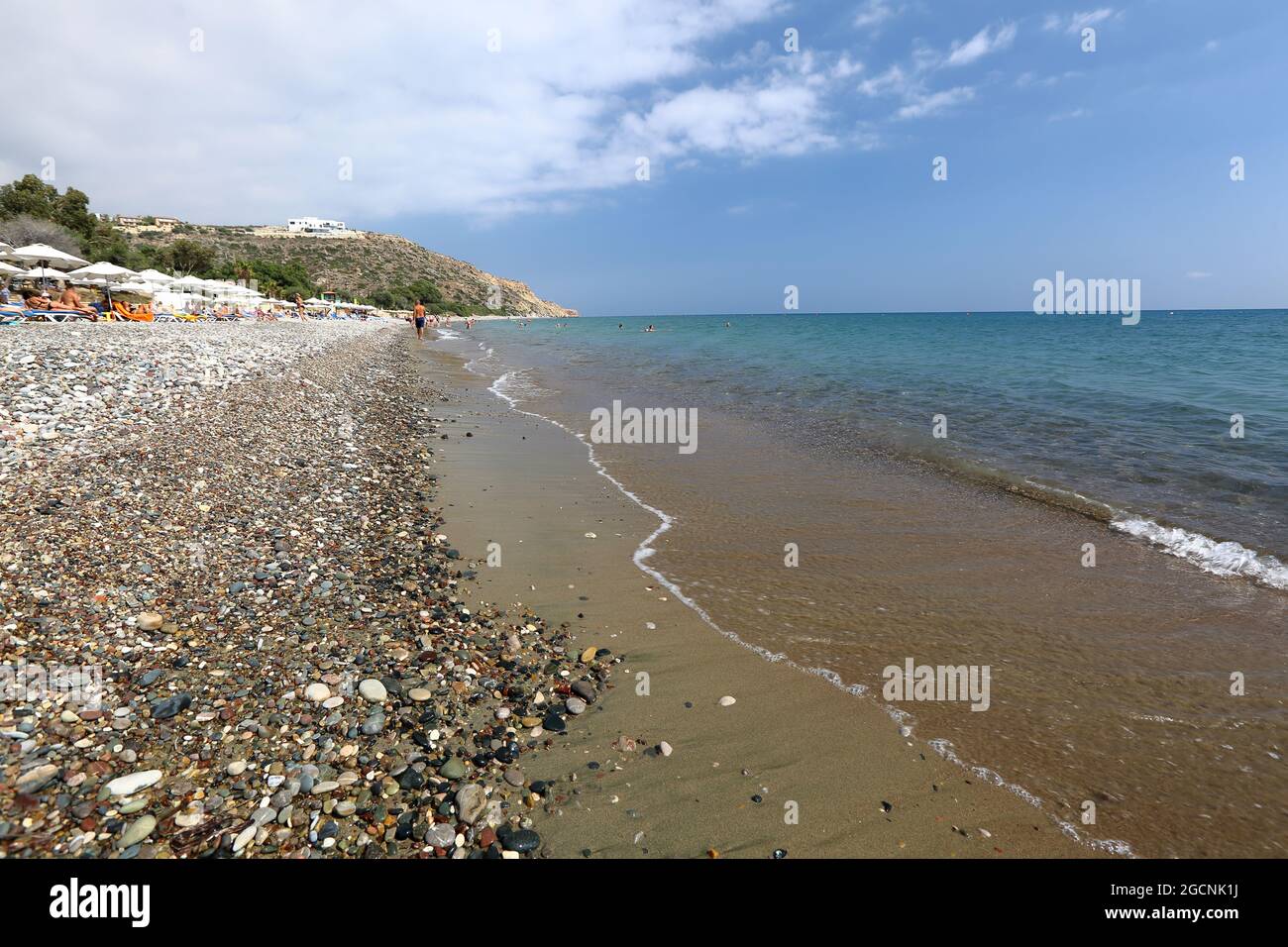Beautiful beach and Mediterranean sea in Pissouri, Cyprus, relax on the beach, vacation, summer relaxing. Stock Photo