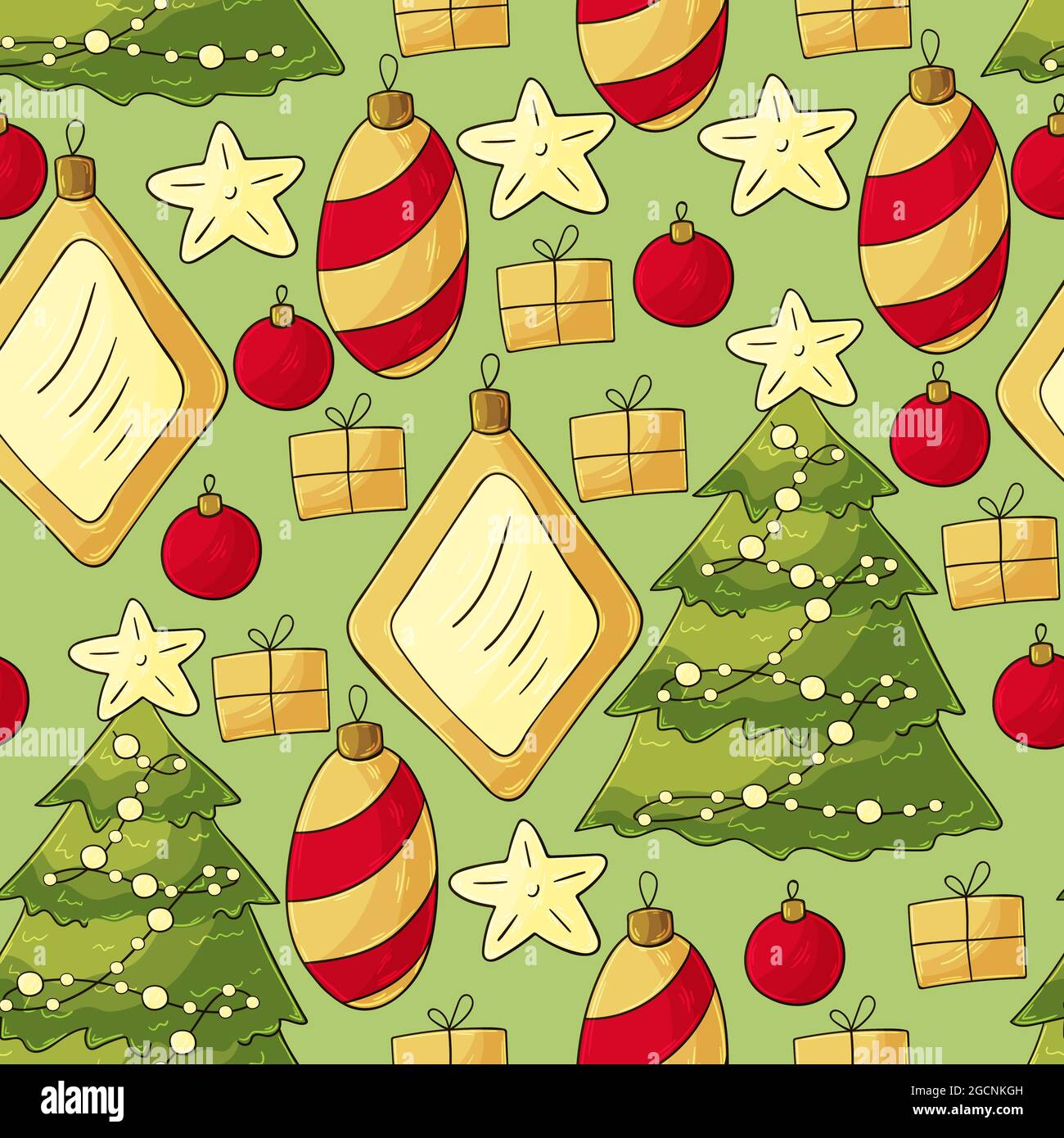 Seamless vector pattern with stars, Christmas tree decorations ...