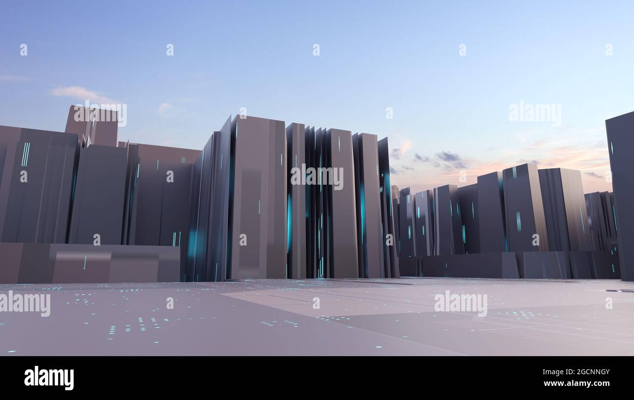 3D render of abstract futuristic city concept Stock Photo