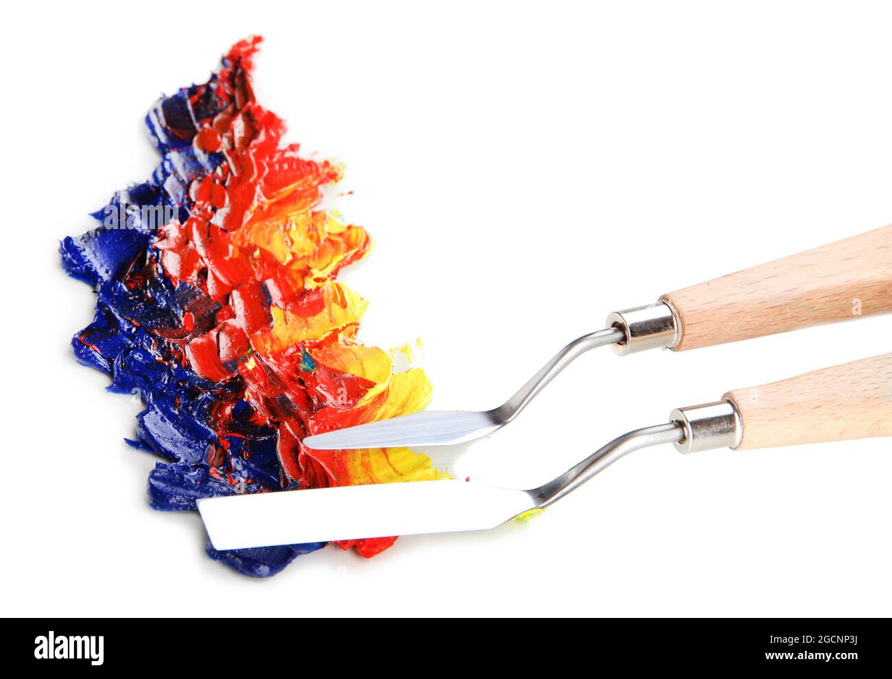 Painting palette knife with paint isolated on white Stock Photo Alamy
