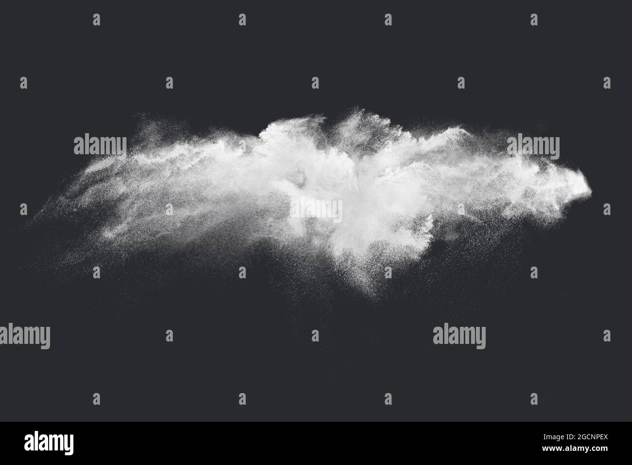 Abstract design of white powder snow cloud explosion on dark background Stock Photo