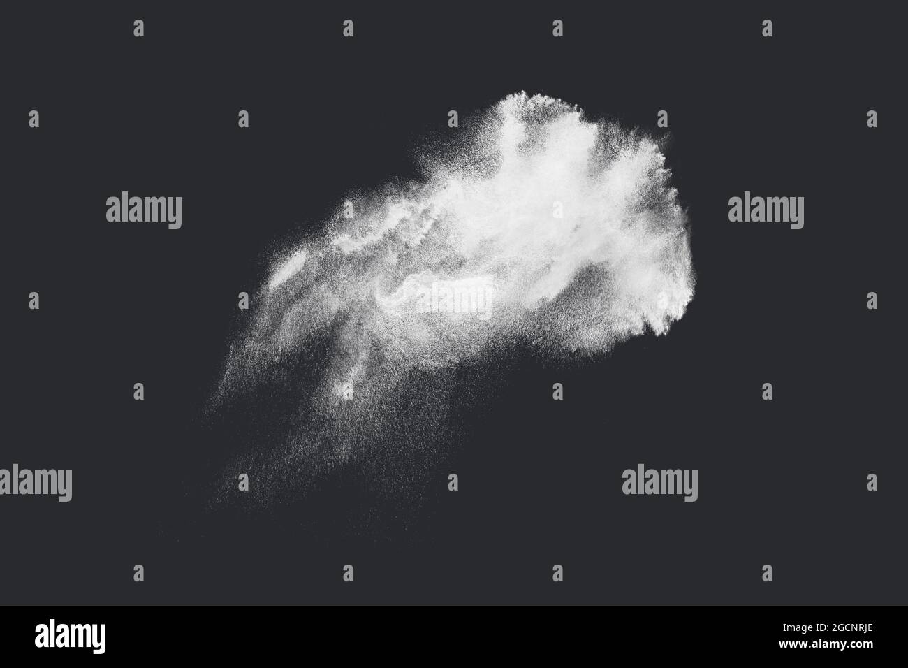 Abstract design of white powder snow cloud explosion on dark background Stock Photo