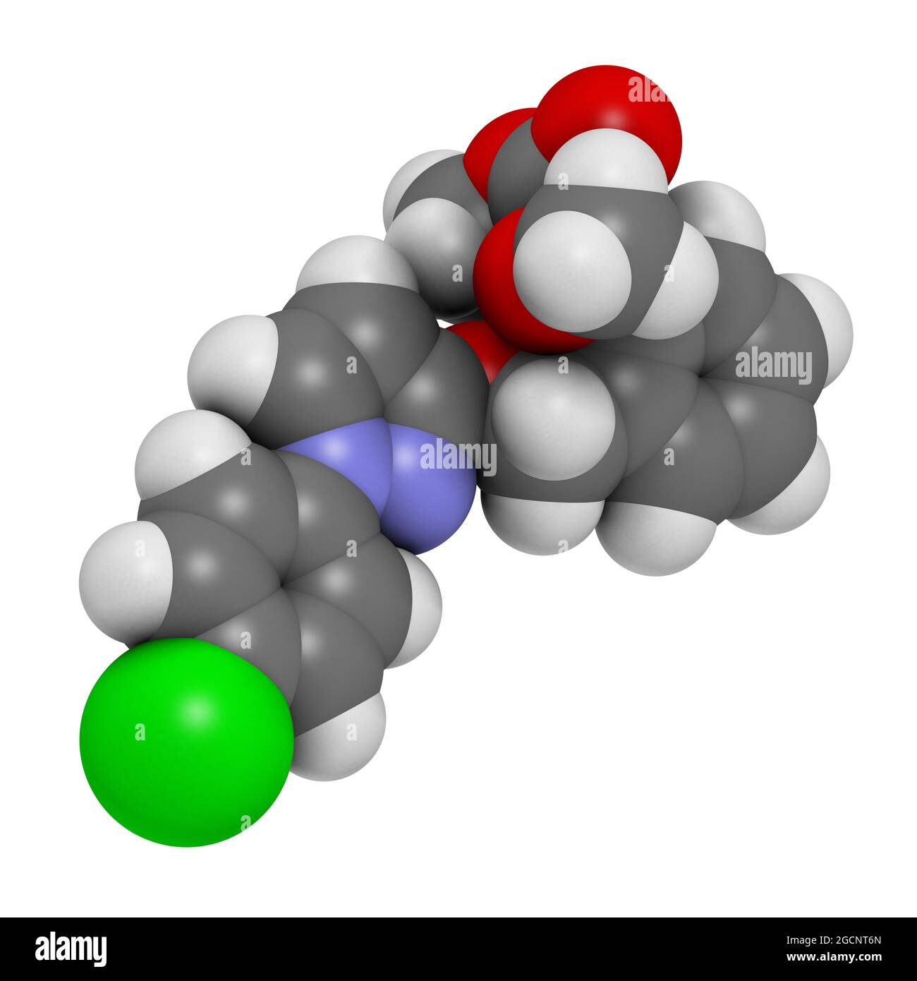 Pyraclostrobin fungicide molecule. 3D rendering. Atoms are repre Stock Photo