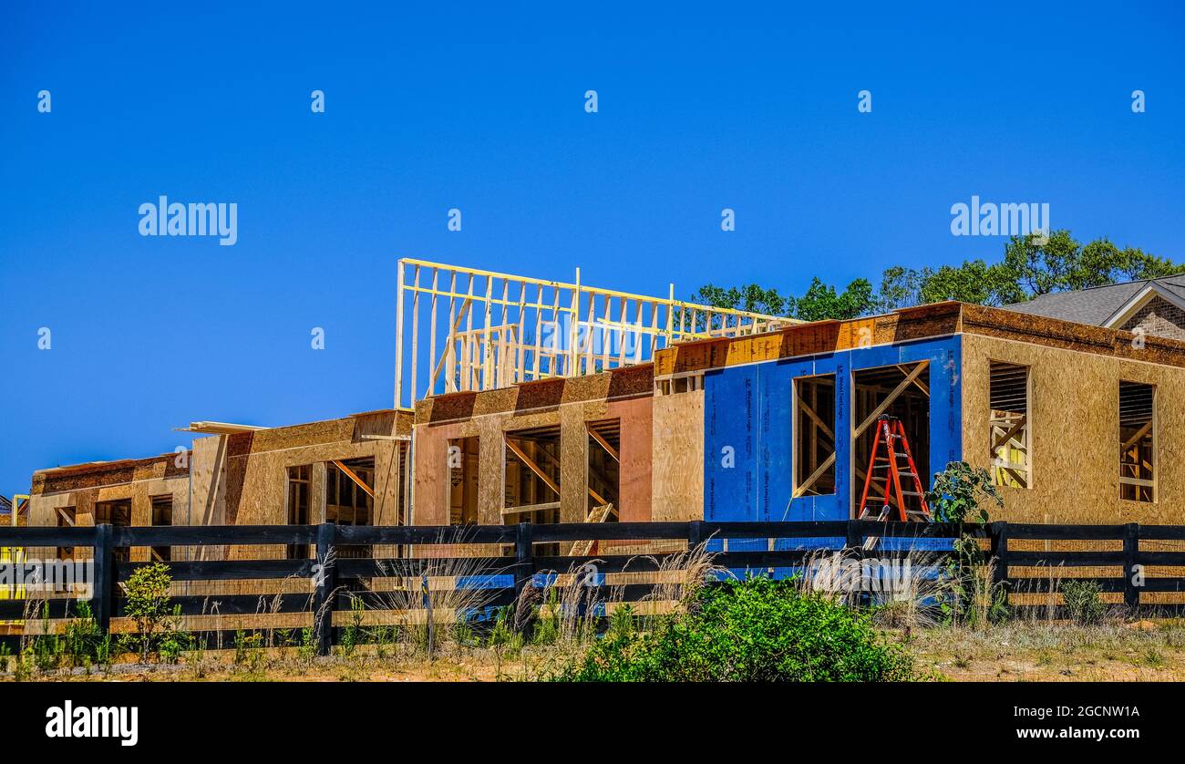 New Condo Construction with Wood Sheathing Stock Photo
