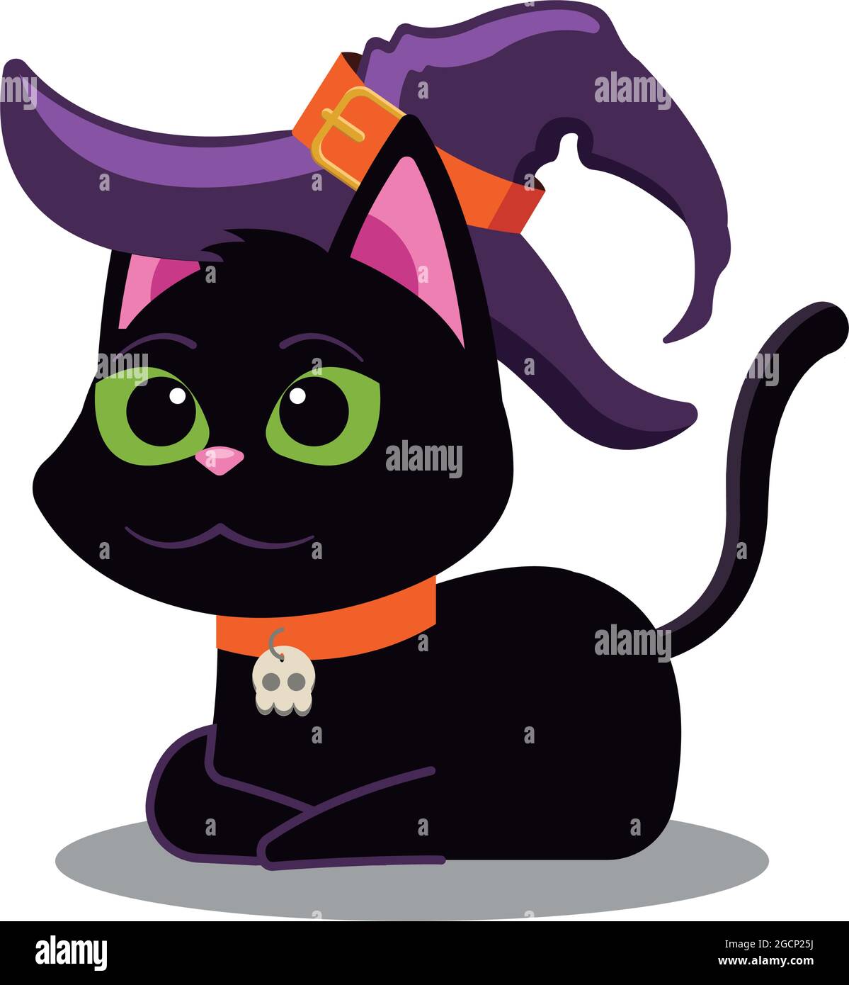 Kawaii cartoon black cat with witch hat Halloween Stock Vector Image & Art  - Alamy