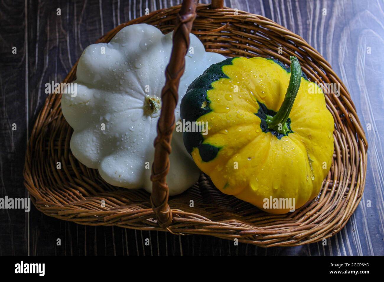 Colorful Squash in a Basket Stock Photo