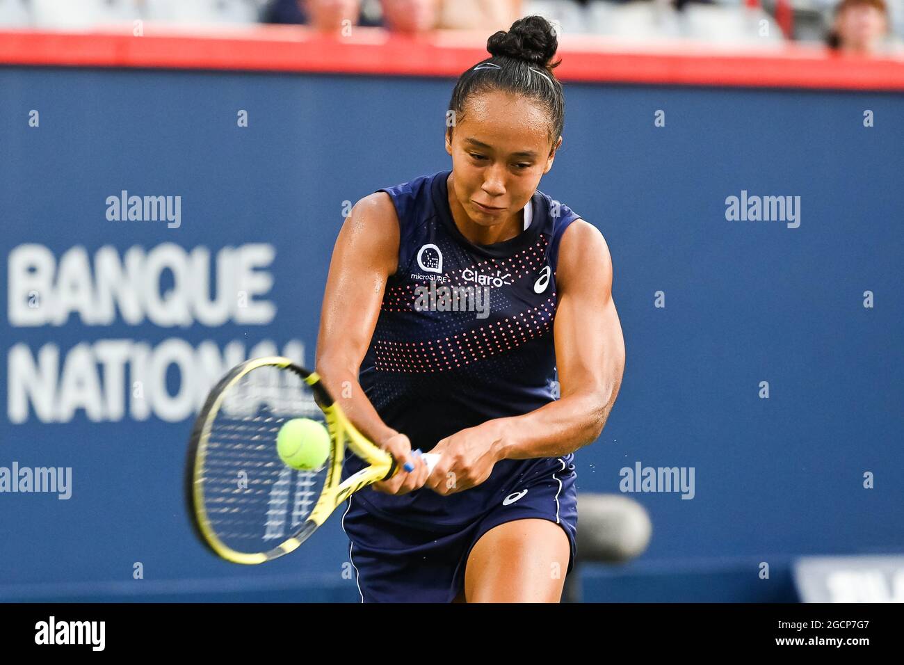 Montreal Quebec Canada August 09 2021 Leylah Fernandez Can Returns The Ball During The Wta National Bank Open First Round Match At Iga Stadium In Montreal Quebec David Kirouac Csm Credit Cal Sport