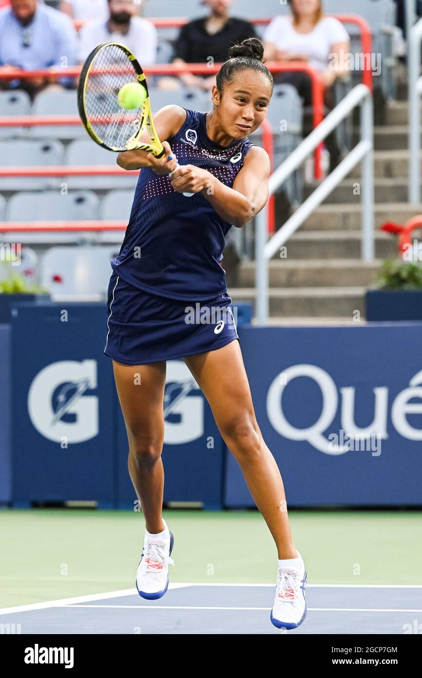 Montreal Quebec Canada August 09 2021 Leylah Fernandez Can Returns The Ball During The Wta National Bank Open First Round Match At Iga Stadium In Montreal Quebec David Kirouac Csm Credit Cal Sport