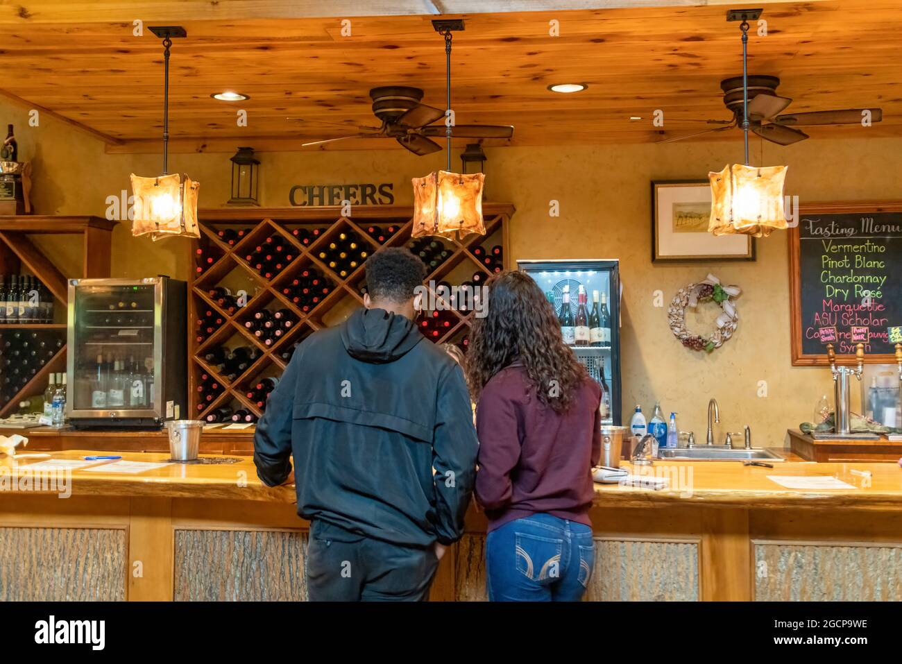 The sampling bar at the Tasting Room of the Grandfather Vineyard Winery