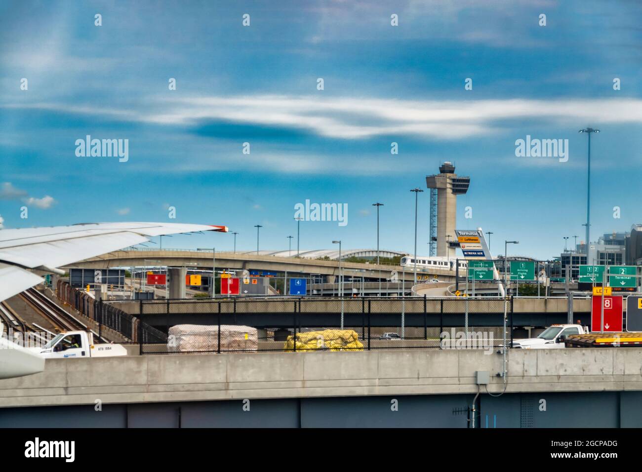 A plane taxi bridge inside John K. Kennedy International Airport in New