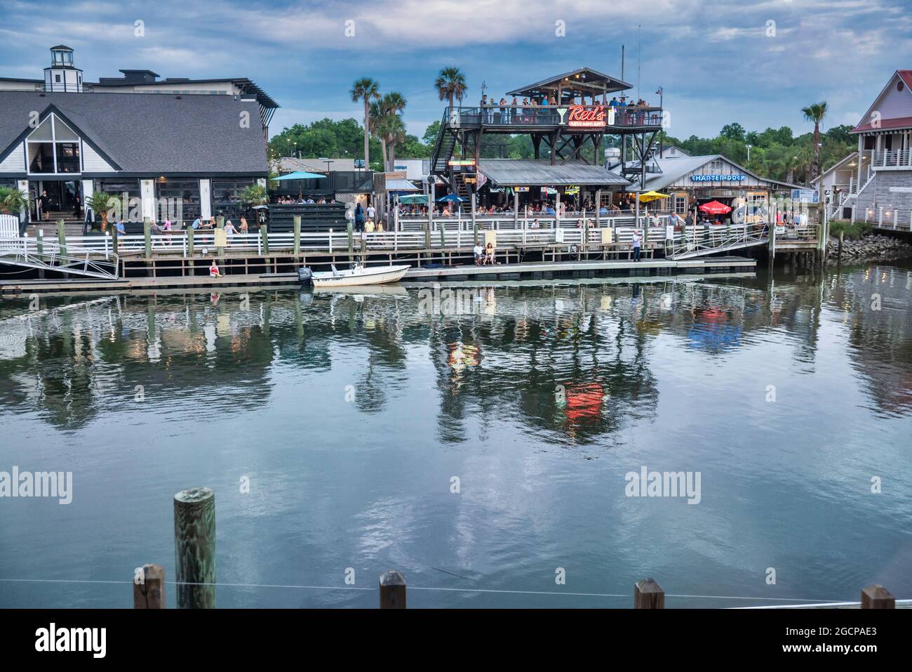 Restaurants Line The Boardwalk Along Shem Creek In Mount Pleasant Near Charleston South Carolina Stock Photo - Alamy