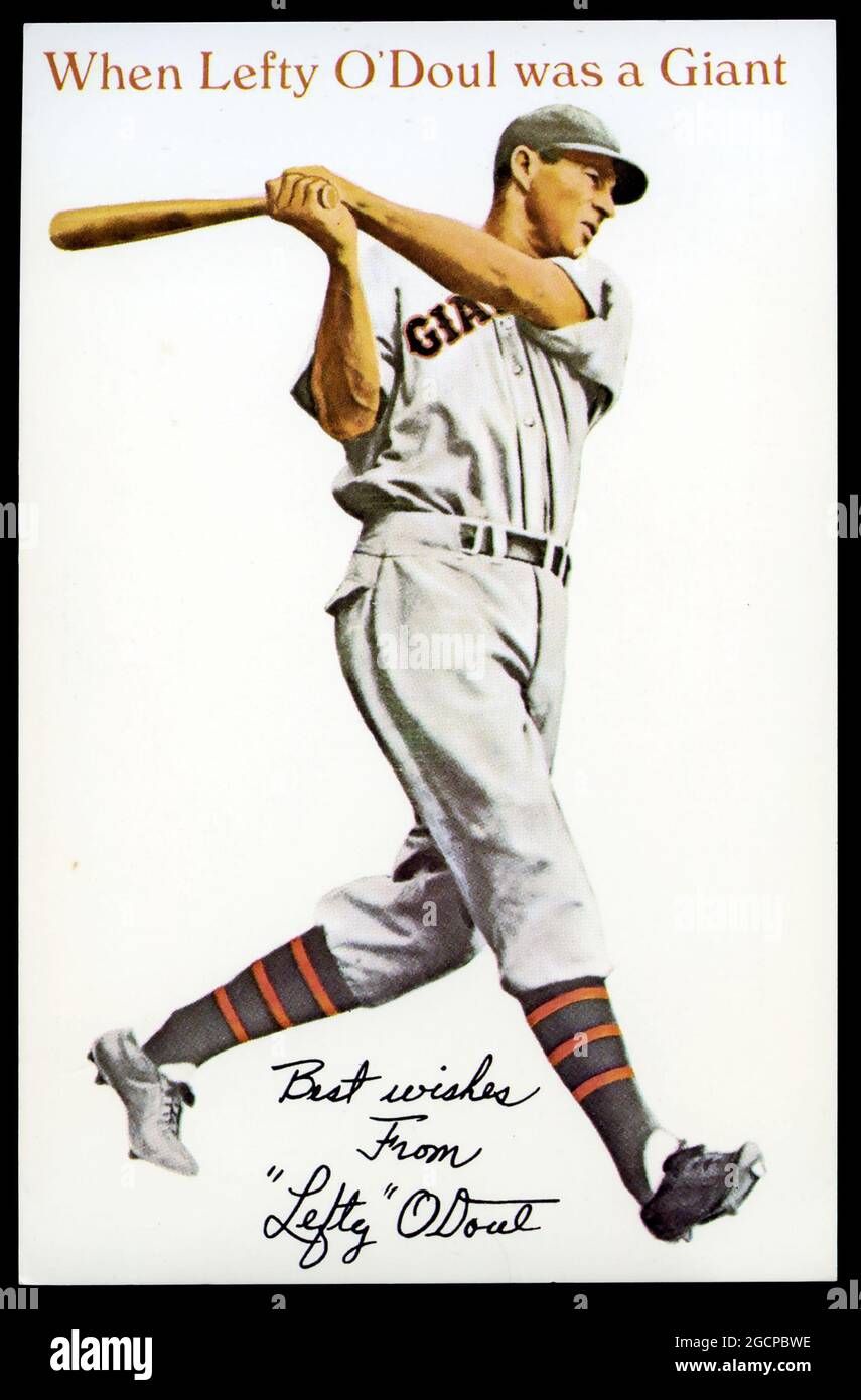 Souvenir postcard depicting baseball player Lefty O'Doul and promoting ...