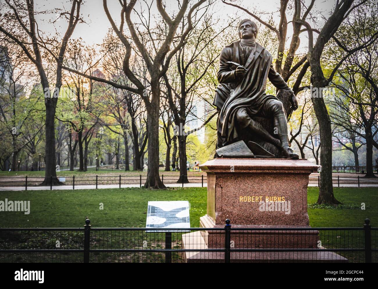Statue of Robert Burns in Central Park, New York City, NY, USA Stock