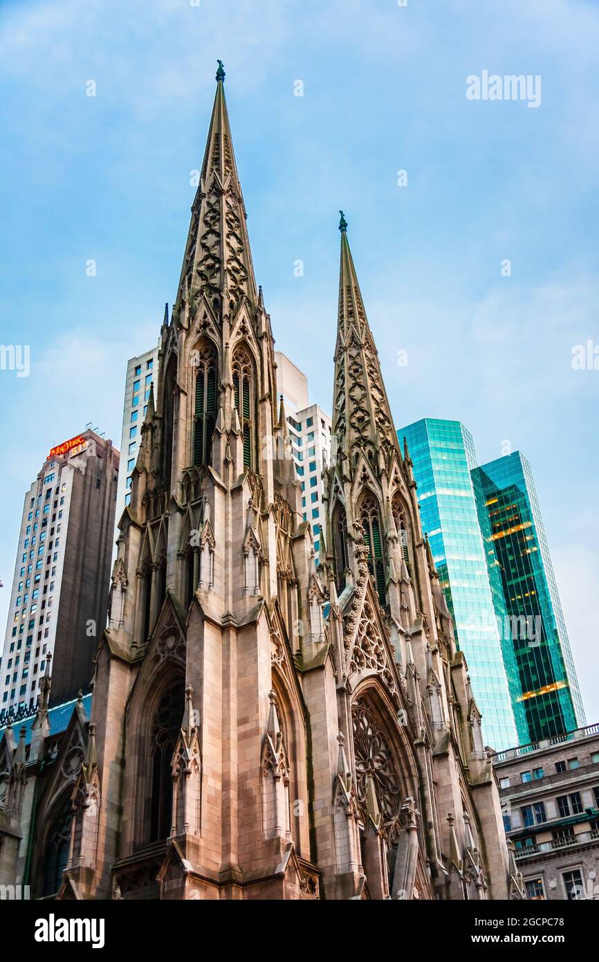 Fifth Avenue facade of St Patrick's Catholic Cathedral, New York City., NY, USA. Stock Photo