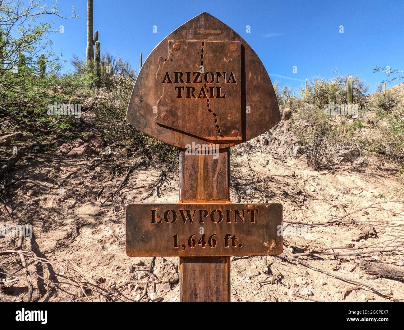 Low point marker along the 800 mile Arizona Trail, Arizona, U.S.A Stock Photo