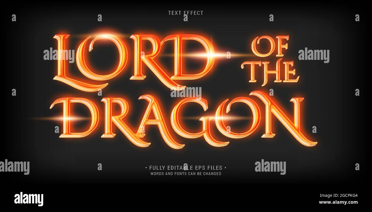 a king of the dragon text effect isolated on black. editable eps cc Stock Vector