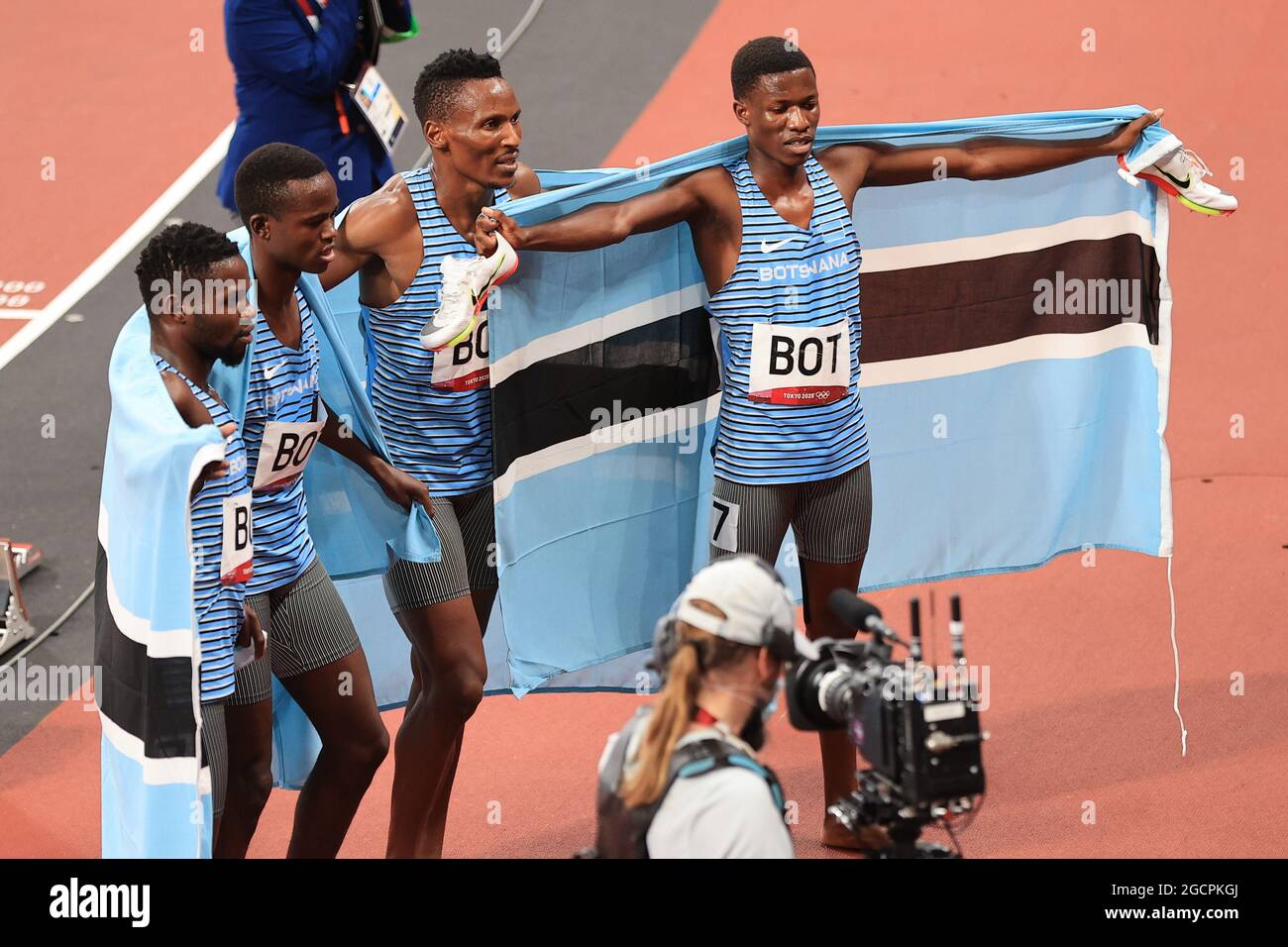 Team Botswana (BOT) celebrate third place and the bronze medal after