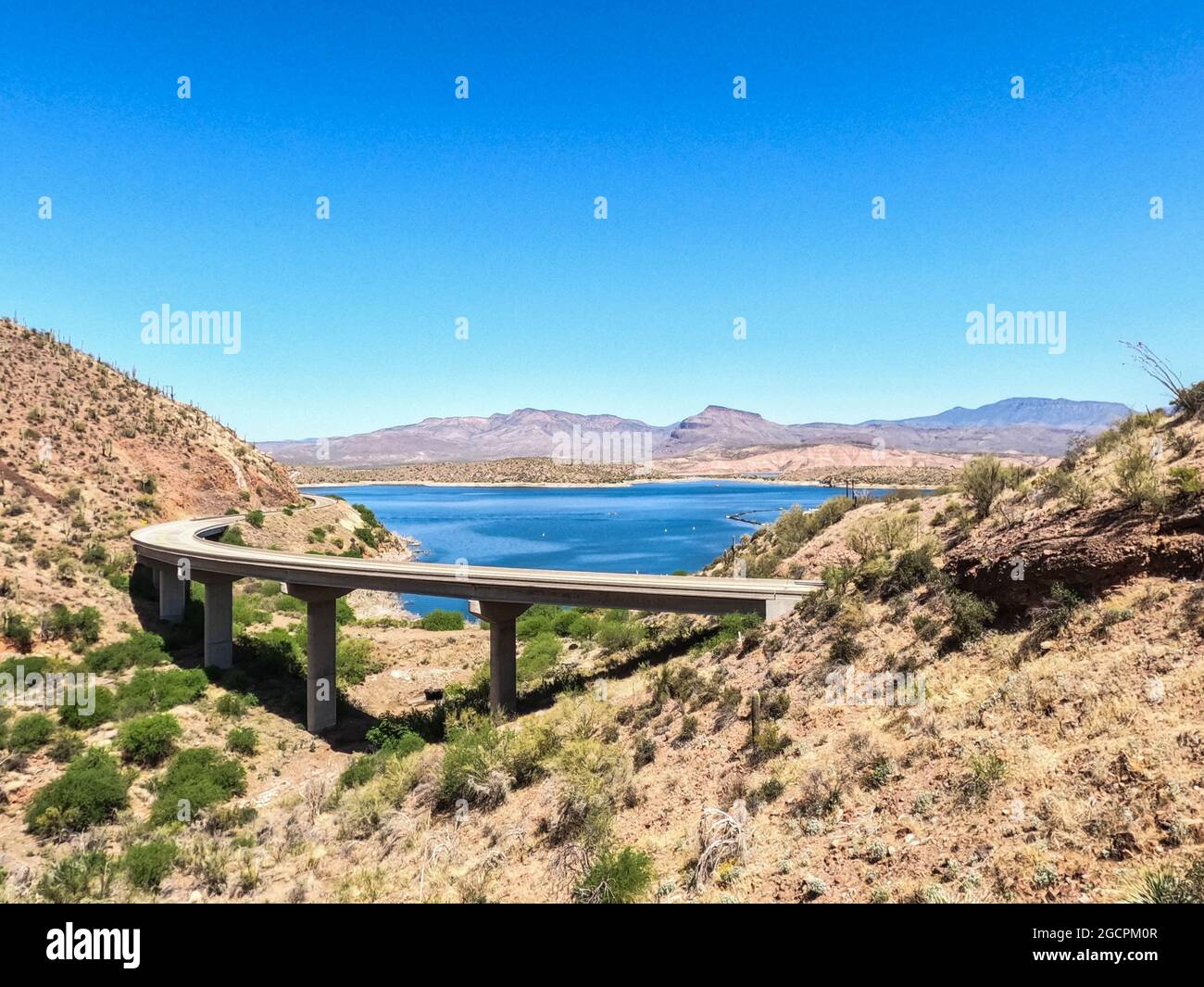 View of Roosevelt Lake Marina from the Arizona Trail, Roosevelt, Arizona, U.S.A Stock Photo