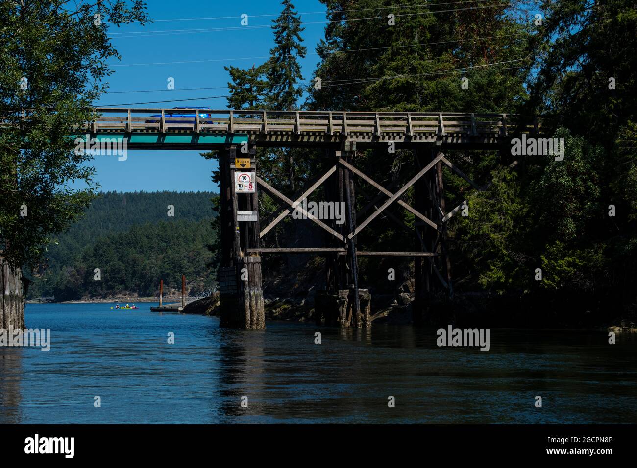 The single lane bridge between North and South Pender Islands, British Columbia, Canada Stock Photo