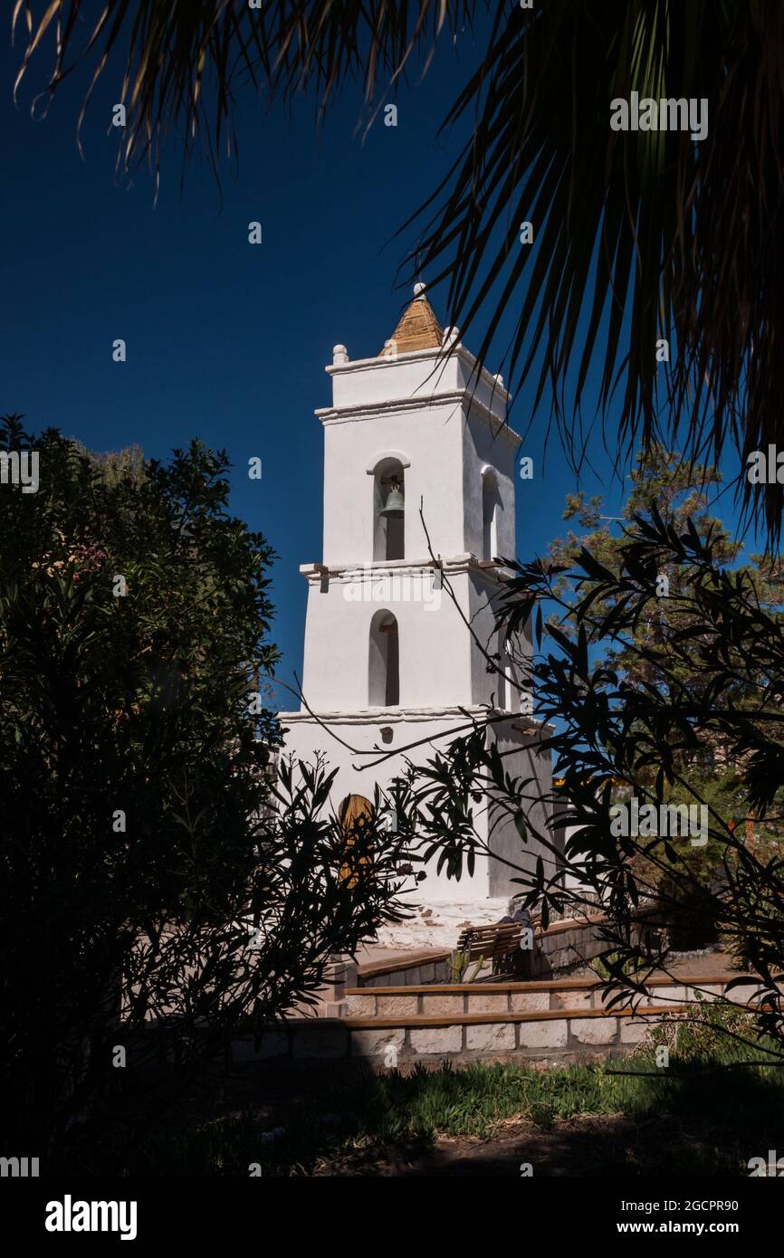 Church's tower of the small Toconao village in the Atacama Desert Stock Photo