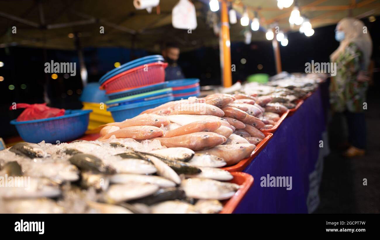 Street food night market at Putrajaya, near Kuala Lumpur. A seafood