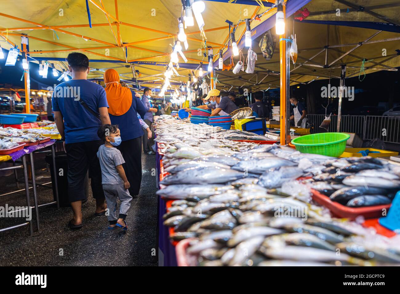 Street food night market at Putrajaya, near Kuala Lumpur. Seafood stand