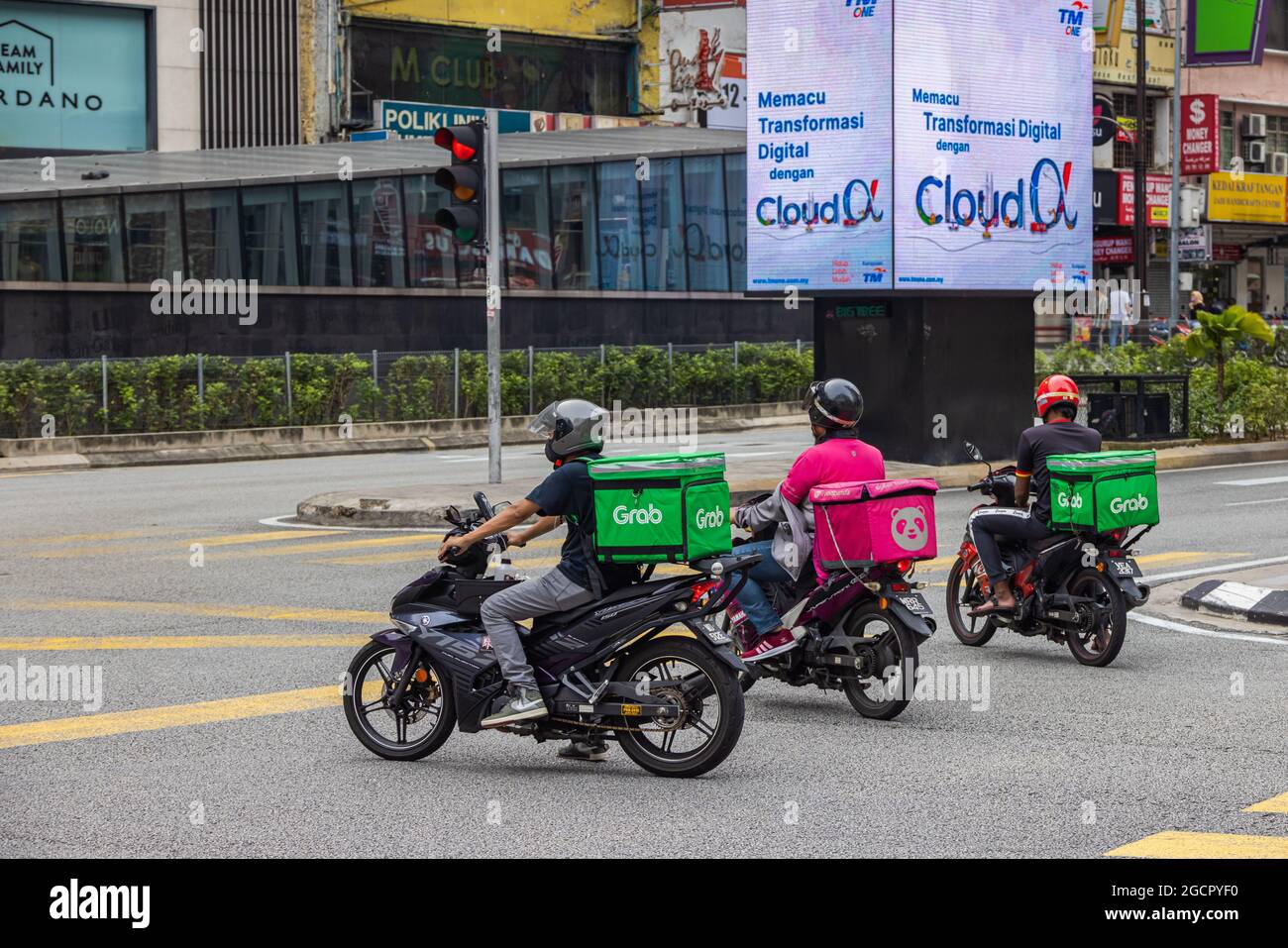 Kuala Lumpur, Malaysia October 04, 2020 Grab food delivery rider on