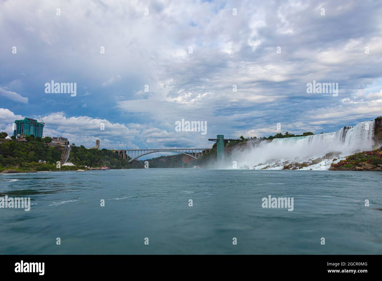 View of the impressive Niagara Falls. The falls from the US side of the