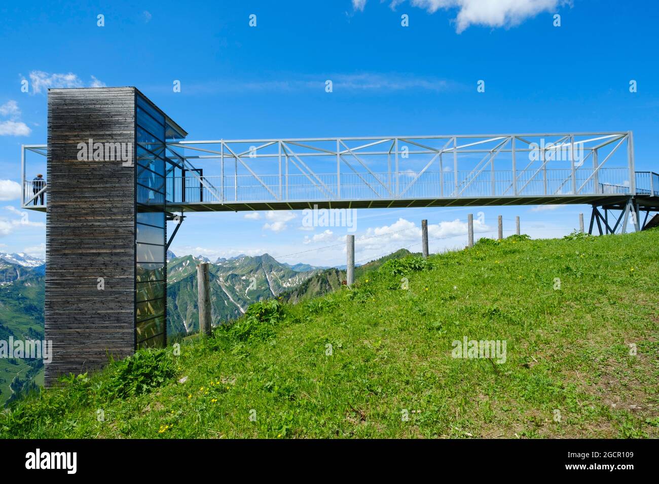 Viewing platform at Walmendinger Horn, Allgaeu Alps, Kleinwalsertal, Vorarlberg, Austria Stock Photo