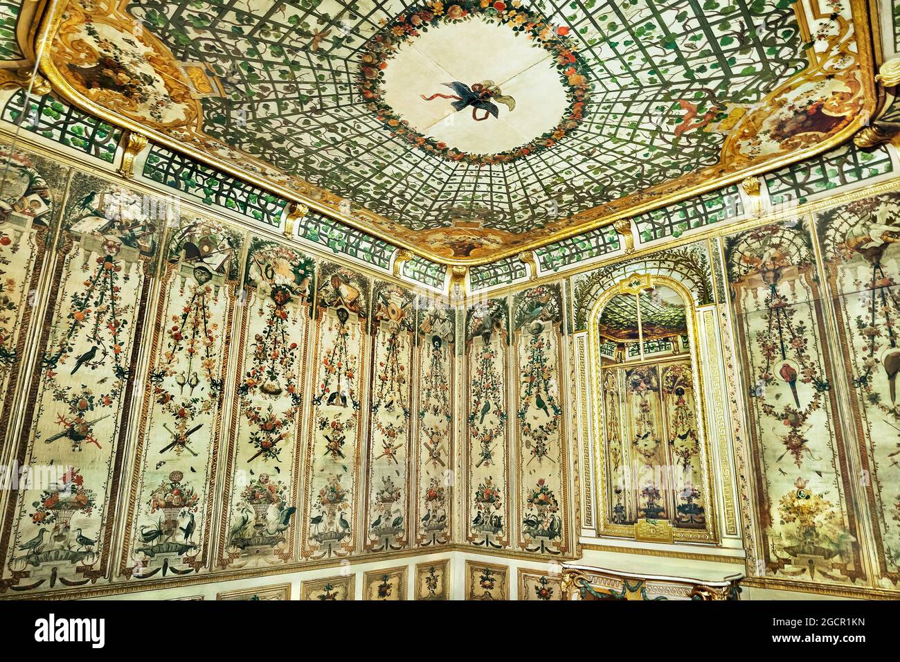 Cabinet of the Tattenbach family, ceiling and wall panelling of painted silk 1772-79, National Museum, Munich, Upper Bavaria, Bavaria, Germany Stock Photo