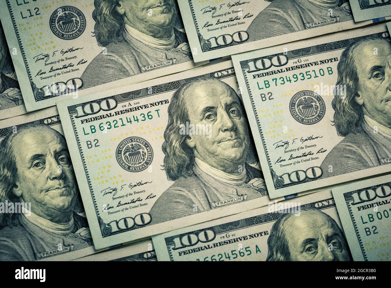 Lot of one hundred dollar bills close-up background Stock Photo - Alamy