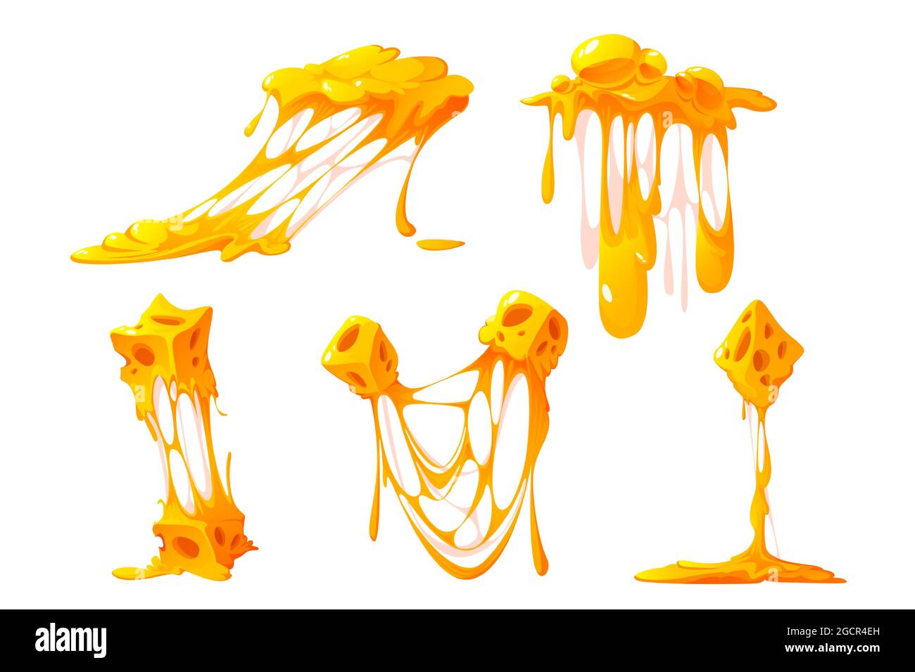 Melted cheese pieces isolated on white background Stock Vector