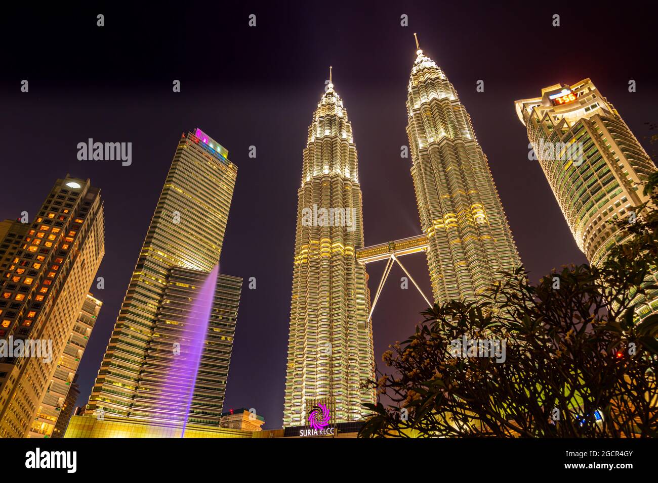 Kuala Lumpur, Malaysia - November 28, 2020: At night at the Petronas tower or twin towers in the heart of the South East Asia metropolis. Suria KL tow Stock Photo