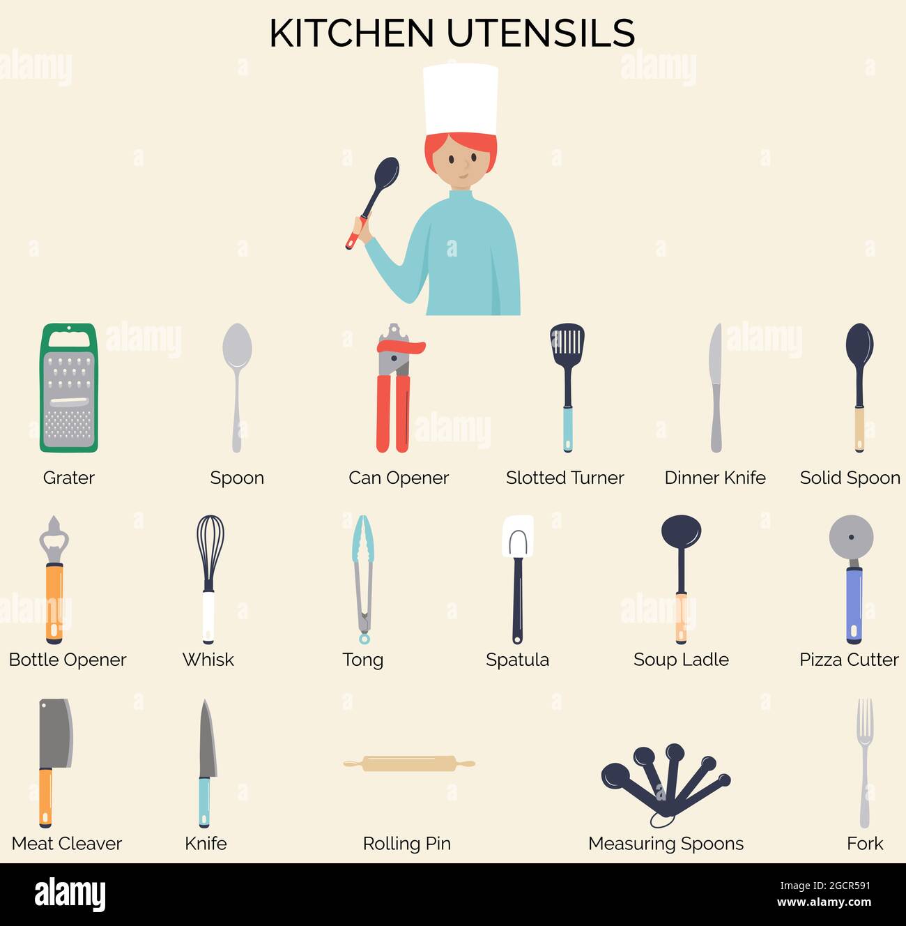 Hand Drawn Organic kitchen utensils Icon Set Illustration Stock Vector ...