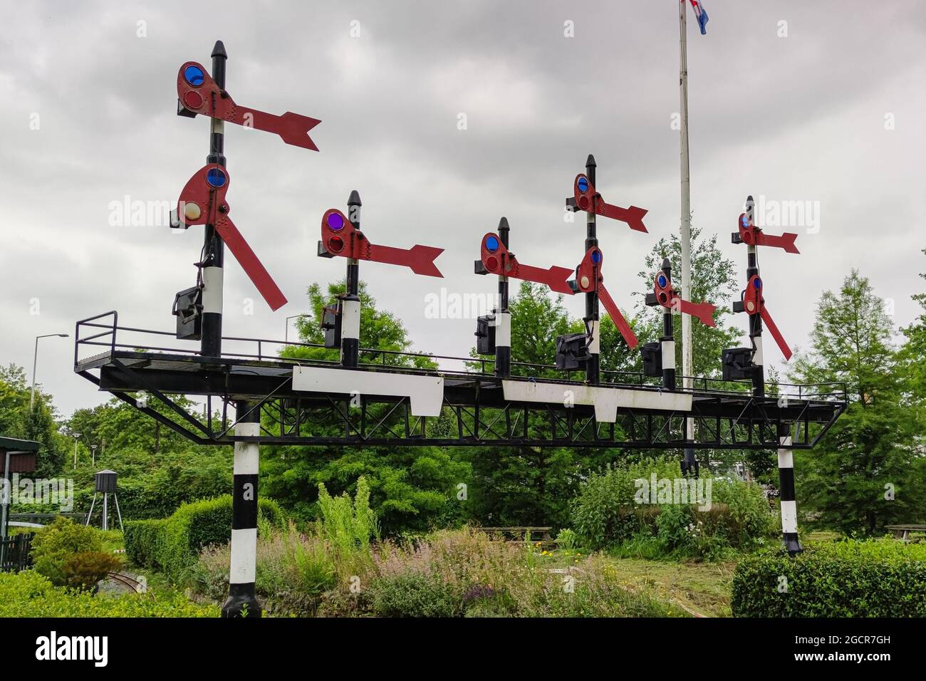 Old signal posts in a railway park in The Hague, Netherlands Stock Photo