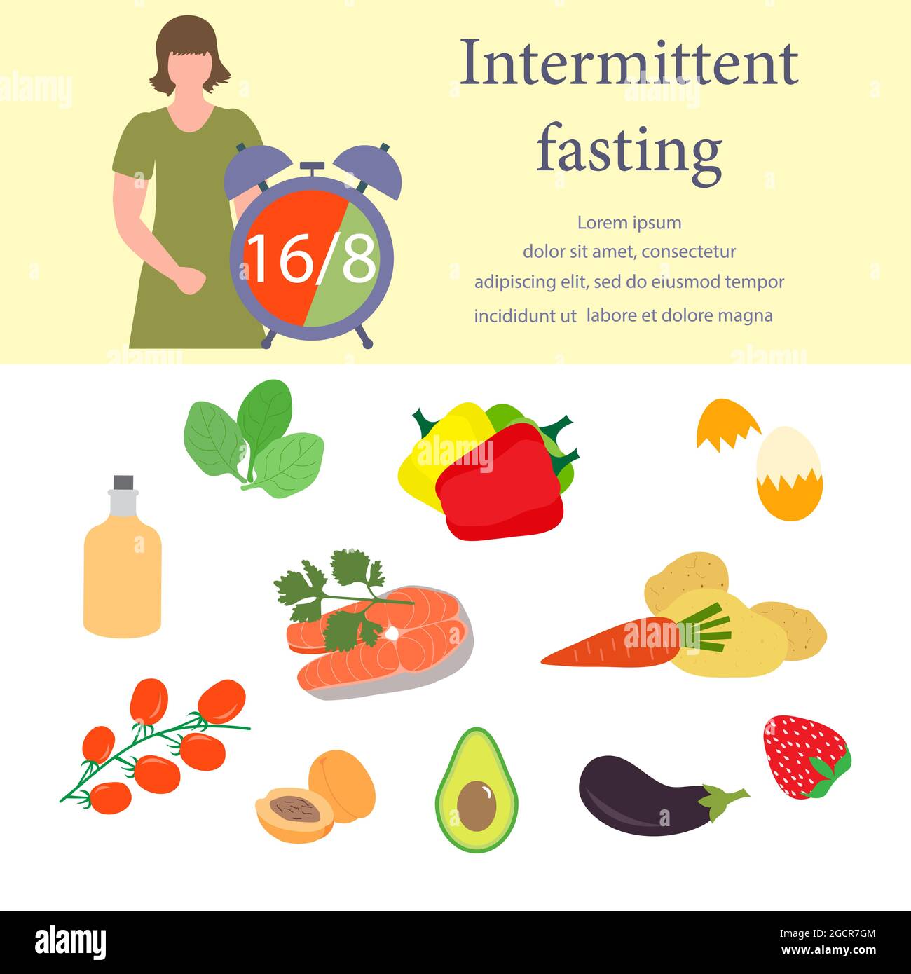 Vector illustration Nutrition Consultant explains Intermittent Fasting ...