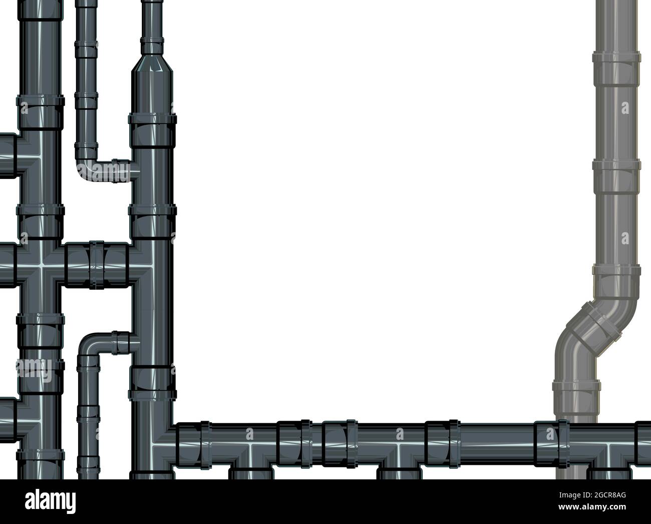 Sewer. Water fittings. Pipeline for various purposes. Frame with place for text. Illustration isolated on background vector. Stock Vector