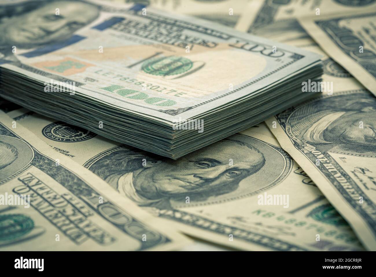 Lot of one hundred dollar bills close-up background Stock Photo - Alamy